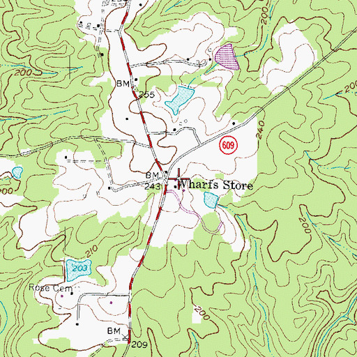 Topographic Map of Wharfs Store, VA