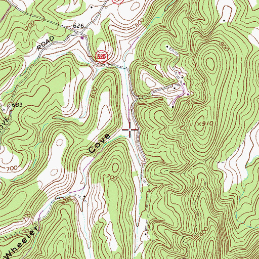 Topographic Map of Wheeler Cove, VA