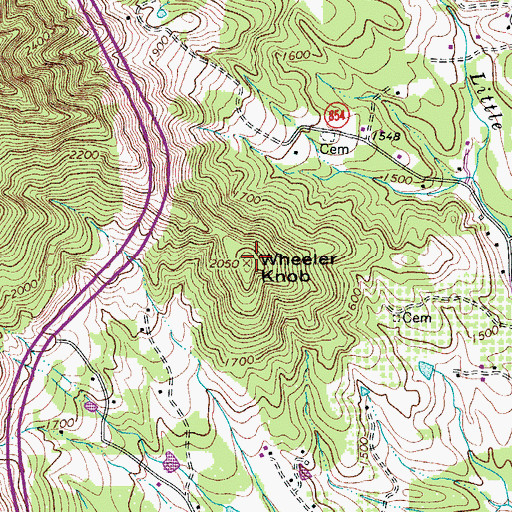 Topographic Map of Wheeler Knob, VA