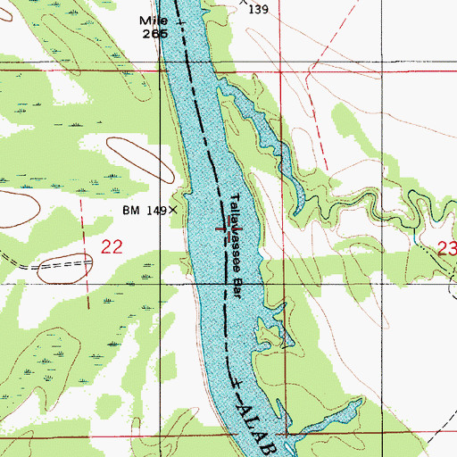 Topographic Map of Tallawassee Bar, AL