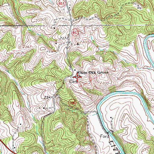 Topographic Map of White Oak Grove Baptist Church, VA