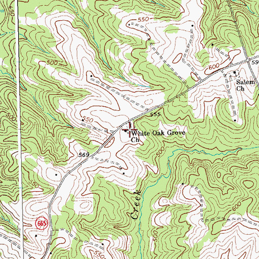 Topographic Map of White Oak Grove Church, VA