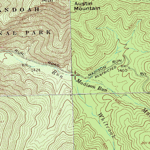 Topographic Map of Whiteoak Run, VA