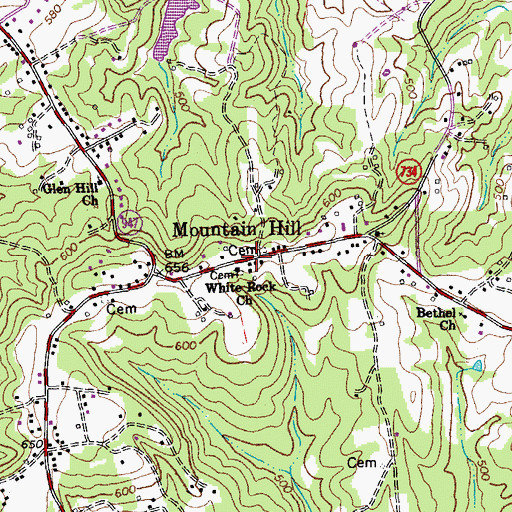 Topographic Map of White Rock Church, VA