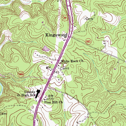 Topographic Map of White Rock Church, VA