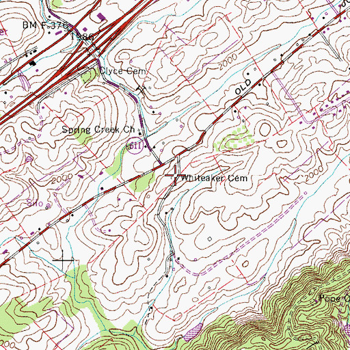 Topographic Map of Whiteaker Cemetery, VA