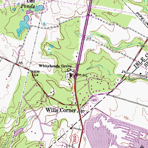 Topographic Map of Whiteheads Grove Church, VA