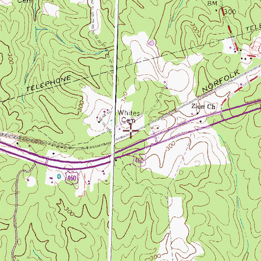 Topographic Map of Whites Cemetery, VA