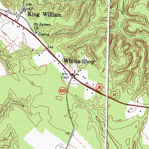 Topographic Map of Whites Shop, VA