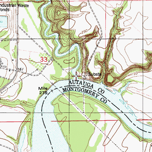 Topographic Map of Washington Ferry (historical), AL