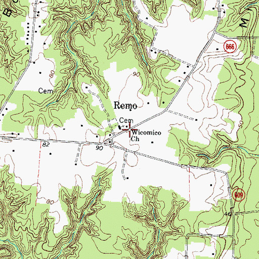 Topographic Map of Wicomico Church, VA