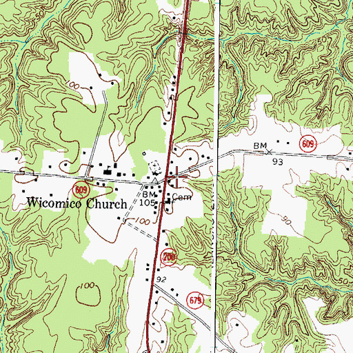 Topographic Map of Wicomico Church, VA
