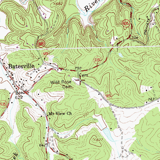 Topographic Map of Wild Rose Cemetery, VA