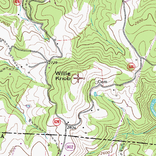 Topographic Map of Willie Knob, VA