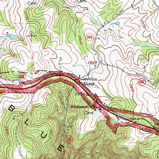 Topographic Map of Willis Gap, VA