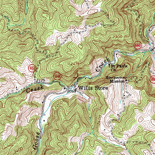 Topographic Map of Willis Store, VA