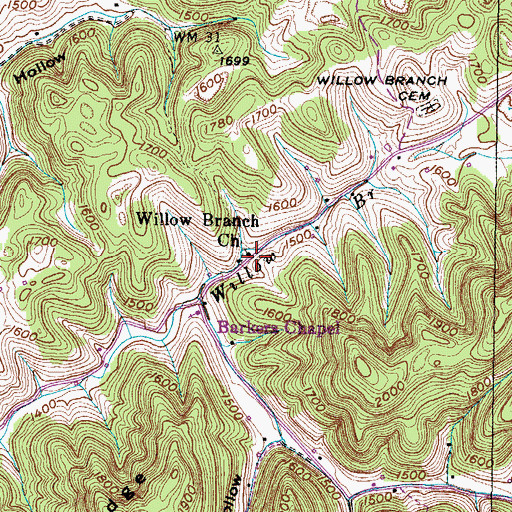 Topographic Map of Willow Branch Church, VA