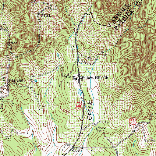 Topographic Map of Willow Hill Church, VA