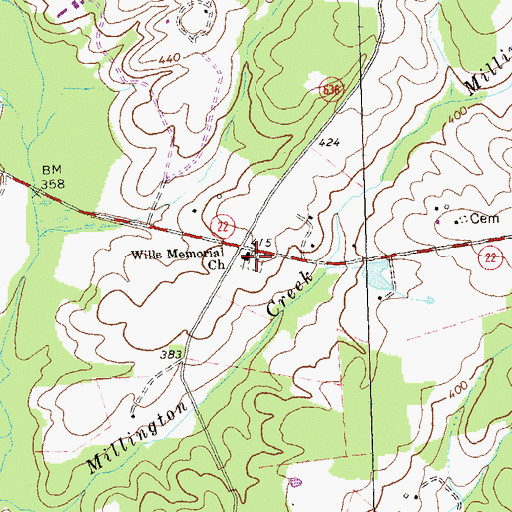 Topographic Map of Wills Memorial Church, VA