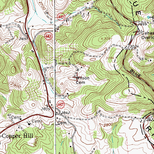 Topographic Map of Wilson Cemetery, VA