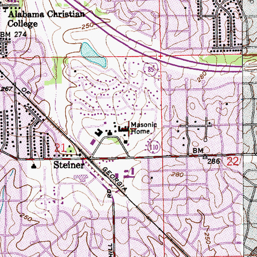 Topographic Map of Alabama Masonic Home, AL