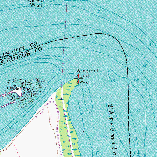 Topographic Map of Windmill Point, VA