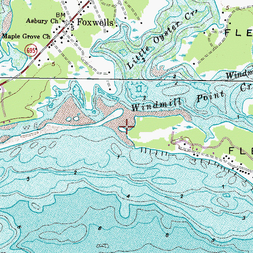 Topographic Map of Windmill Point Creek, VA
