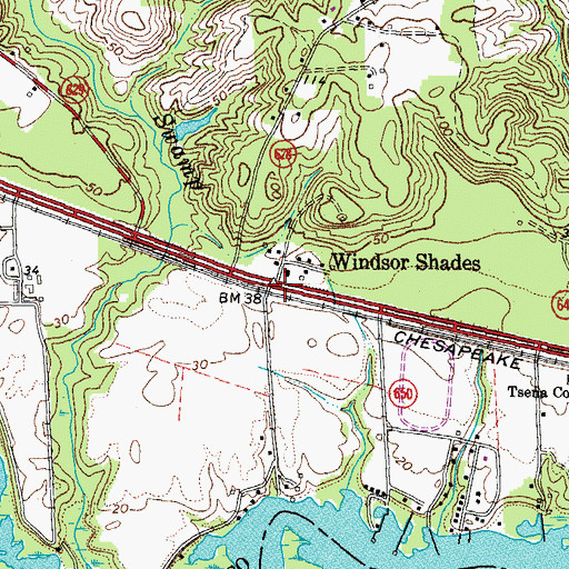 Topographic Map of Windsor Shades, VA