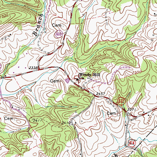 Topographic Map of Windy Hill Church, VA