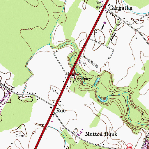 Topographic Map of Woodbury Church, VA