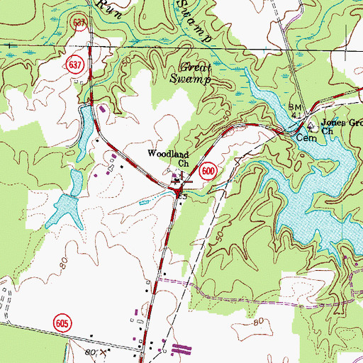 Topographic Map of Woodland Church, VA