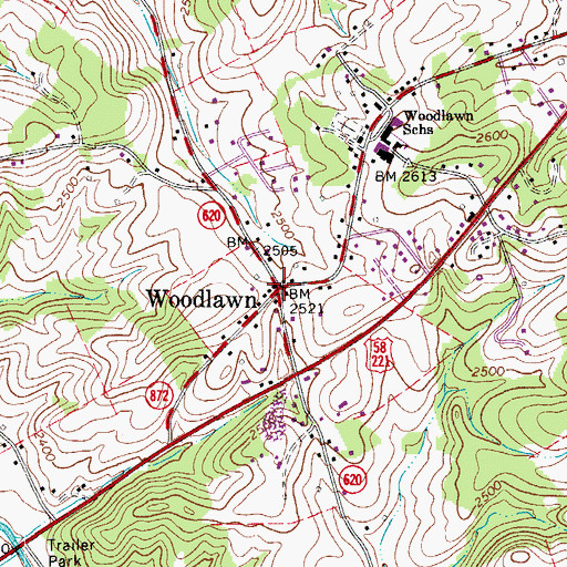 Topographic Map of Woodlawn, VA