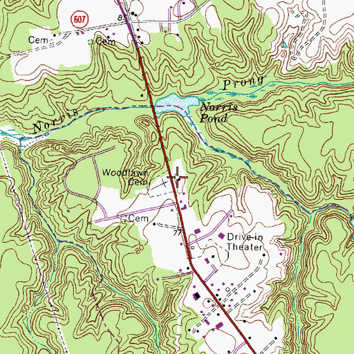 Topographic Map of Woodlawn Cemetery, VA