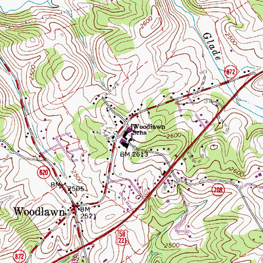 Topographic Map of Woodlawn School, VA