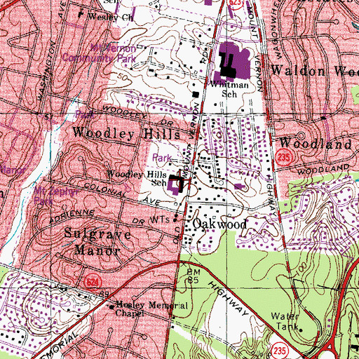 Topographic Map of Woodley Hills Elementary School, VA