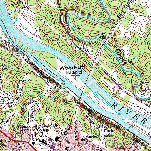 Topographic Map of Woodruff Island, VA