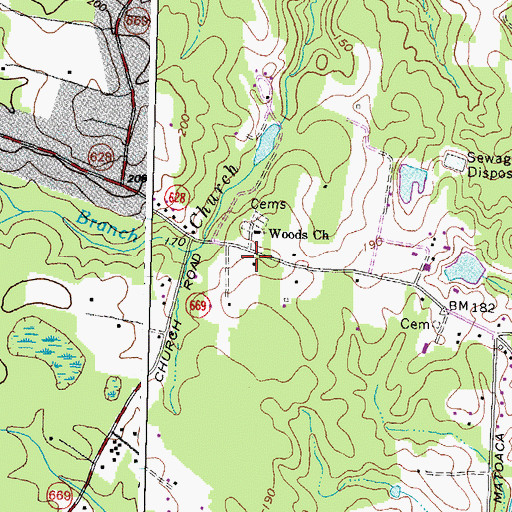 Topographic Map of Woods Church, VA