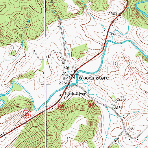 Topographic Map of Woods Store, VA