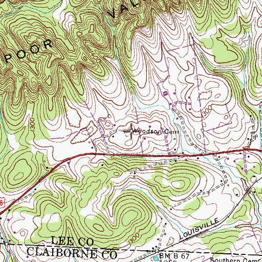 Topographic Map of Woodson Cemetery, VA