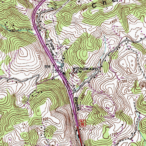 Topographic Map of Woodward Cemetery, VA
