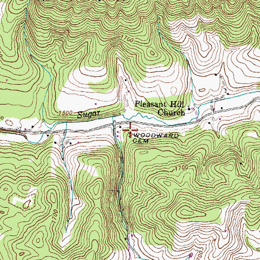 Topographic Map of Woodward Cemetery, VA
