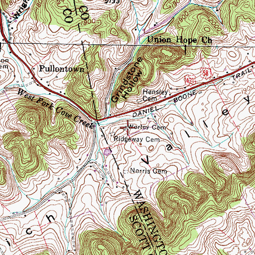 Topographic Map of Worley Cemetery, VA