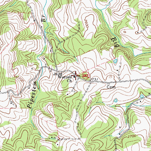 Topographic Map of Worrell Church, VA