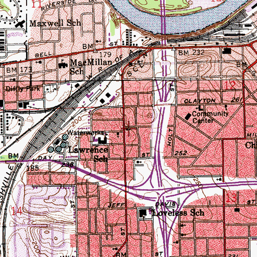 Topographic Map of Bell Street Baptist Church Number One, AL