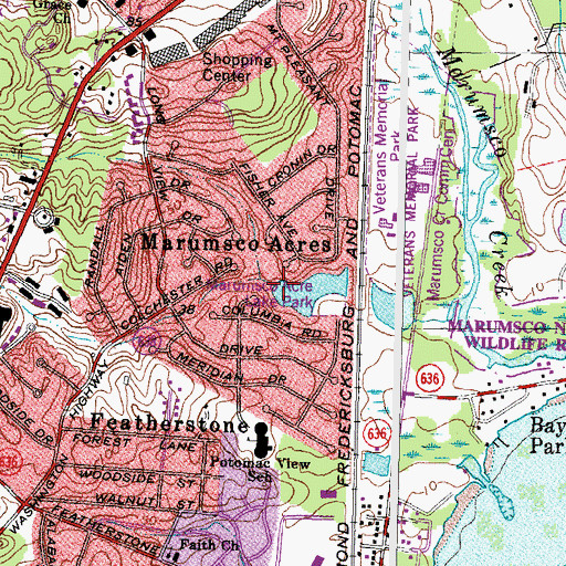 Topographic Map of Marumsco Acres Creek, VA