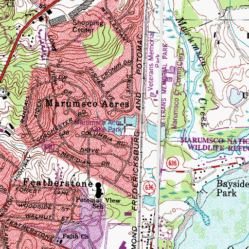 Topographic Map of Marumsco Acres Lake, VA