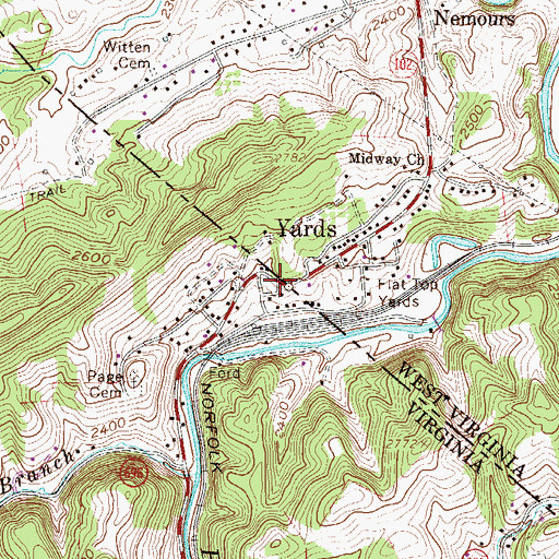 Topographic Map of Yards, WV