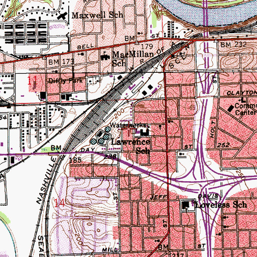 Topographic Map of Bell Street Baptist Church Number Two, AL