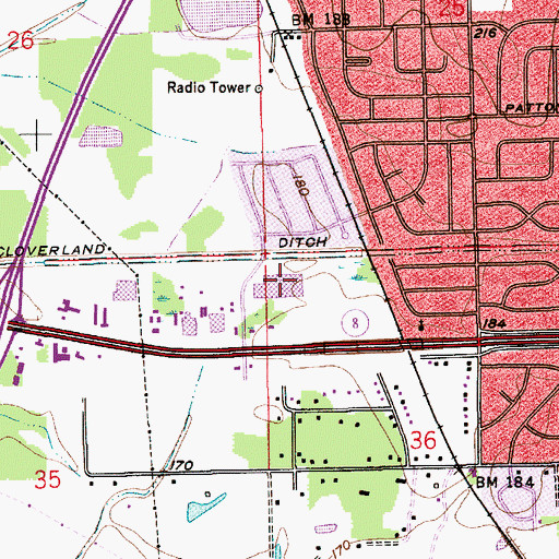 Topographic Map of Bellas Hess Shopping Center, AL