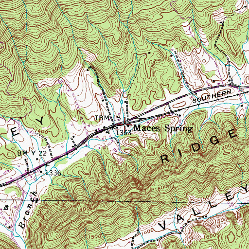 Topographic Map of Maces Spring, VA